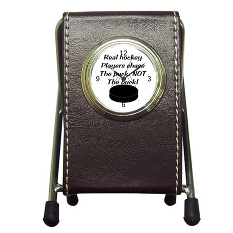 Chase The Puck Pen Holder Desk Clock from ArtsNow.com Front