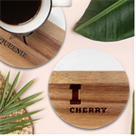 I love cherry Marble Wood Coaster (Round)