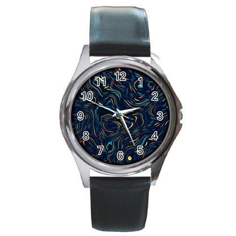 Colorful Abstract Pattern Creative Colorful Line Linear Background Round Metal Watch from ArtsNow.com Front