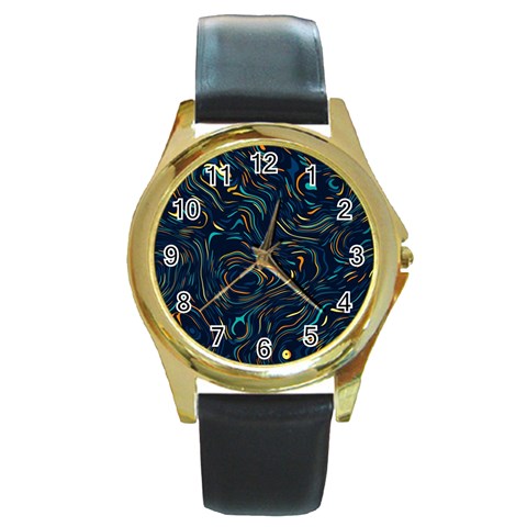 Colorful Abstract Pattern Creative Colorful Line Linear Background Round Gold Metal Watch from ArtsNow.com Front