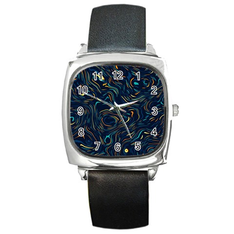 Colorful Abstract Pattern Creative Colorful Line Linear Background Square Metal Watch from ArtsNow.com Front