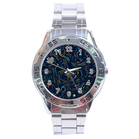 Colorful Abstract Pattern Creative Colorful Line Linear Background Stainless Steel Analogue Watch from ArtsNow.com Front