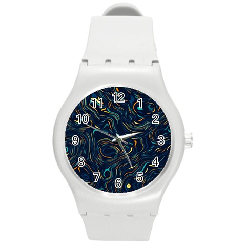 Colorful Abstract Pattern Creative Colorful Line Linear Background Round Plastic Sport Watch (M) from ArtsNow.com Front