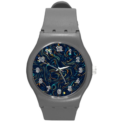 Colorful Abstract Pattern Creative Colorful Line Linear Background Round Plastic Sport Watch (M) from ArtsNow.com Front
