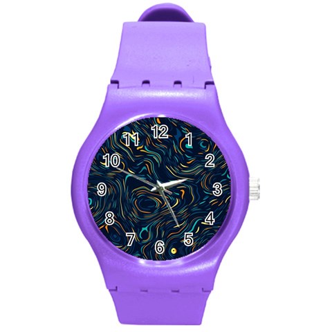 Colorful Abstract Pattern Creative Colorful Line Linear Background Round Plastic Sport Watch (M) from ArtsNow.com Front