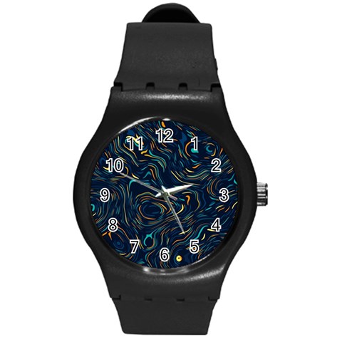 Colorful Abstract Pattern Creative Colorful Line Linear Background Round Plastic Sport Watch (M) from ArtsNow.com Front