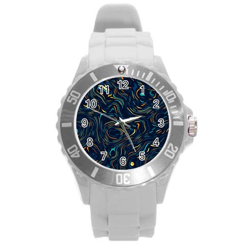 Colorful Abstract Pattern Creative Colorful Line Linear Background Round Plastic Sport Watch (L) from ArtsNow.com Front
