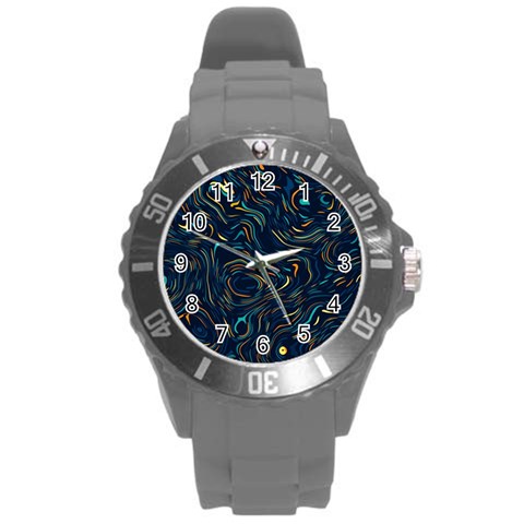 Colorful Abstract Pattern Creative Colorful Line Linear Background Round Plastic Sport Watch (L) from ArtsNow.com Front