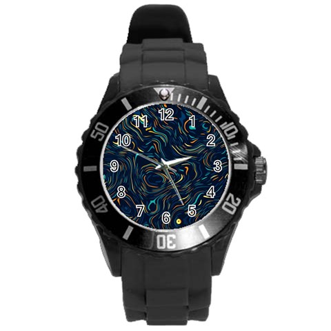 Colorful Abstract Pattern Creative Colorful Line Linear Background Round Plastic Sport Watch (L) from ArtsNow.com Front