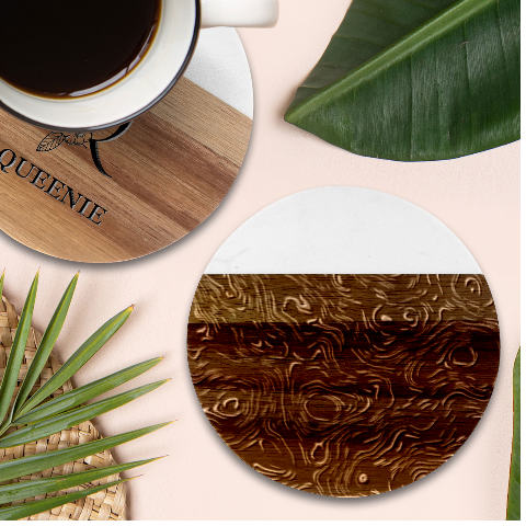 Colorful Abstract Pattern Creative Colorful Line Linear Background Marble Wood Coaster (Round) from ArtsNow.com Front