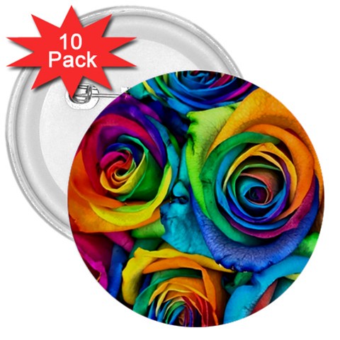 Colorful Roses Bouquet Rainbow 3  Buttons (10 pack)  from ArtsNow.com Front