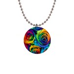 Colorful Roses Bouquet Rainbow 1  Button Necklace