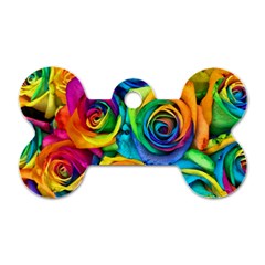 Colorful Roses Bouquet Rainbow Dog Tag Bone (Two Sides) from ArtsNow.com Front