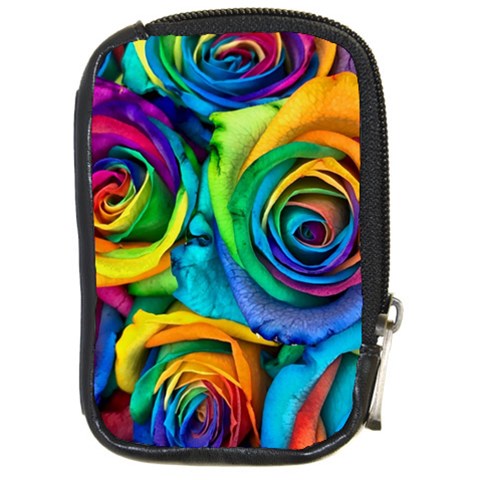 Colorful Roses Bouquet Rainbow Compact Camera Leather Case from ArtsNow.com Front