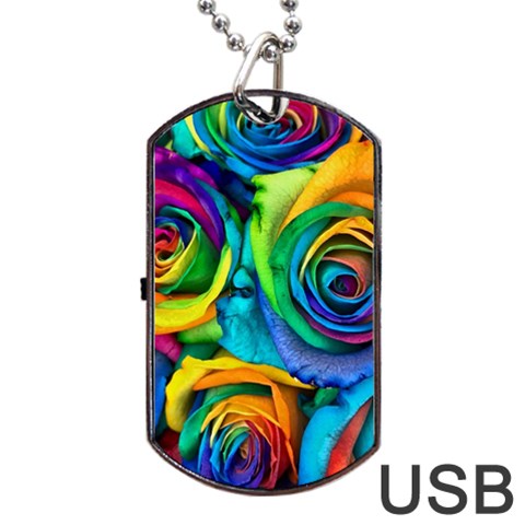 Colorful Roses Bouquet Rainbow Dog Tag USB Flash (One Side) from ArtsNow.com Front