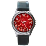 Four Red Butterflies With Flower Illustration Butterfly Flowers Round Metal Watch