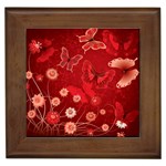 Four Red Butterflies With Flower Illustration Butterfly Flowers Framed Tile