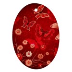 Four Red Butterflies With Flower Illustration Butterfly Flowers Ornament (Oval)