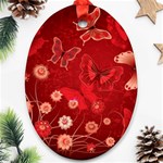 Four Red Butterflies With Flower Illustration Butterfly Flowers Ornament (Oval)