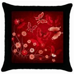 Four Red Butterflies With Flower Illustration Butterfly Flowers Throw Pillow Case (Black)