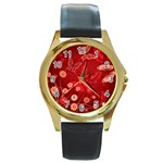 Four Red Butterflies With Flower Illustration Butterfly Flowers Round Gold Metal Watch