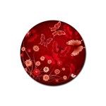 Four Red Butterflies With Flower Illustration Butterfly Flowers Rubber Round Coaster (4 pack)