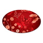 Four Red Butterflies With Flower Illustration Butterfly Flowers Oval Magnet