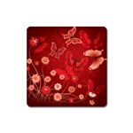 Four Red Butterflies With Flower Illustration Butterfly Flowers Square Magnet