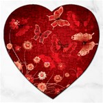 Four Red Butterflies With Flower Illustration Butterfly Flowers Jigsaw Puzzle (Heart)