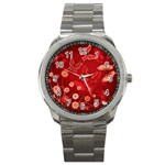 Four Red Butterflies With Flower Illustration Butterfly Flowers Sport Metal Watch