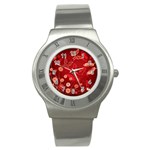 Four Red Butterflies With Flower Illustration Butterfly Flowers Stainless Steel Watch
