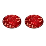 Four Red Butterflies With Flower Illustration Butterfly Flowers Cufflinks (Oval)