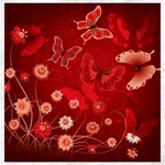 Four Red Butterflies With Flower Illustration Butterfly Flowers Canvas 20  x 20 