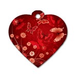 Four Red Butterflies With Flower Illustration Butterfly Flowers Dog Tag Heart (One Side)