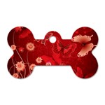 Four Red Butterflies With Flower Illustration Butterfly Flowers Dog Tag Bone (One Side)