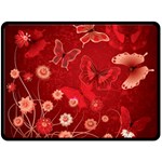 Four Red Butterflies With Flower Illustration Butterfly Flowers Fleece Blanket (Large)