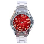 Four Red Butterflies With Flower Illustration Butterfly Flowers Stainless Steel Analogue Watch