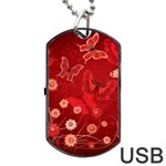 Four Red Butterflies With Flower Illustration Butterfly Flowers Dog Tag USB Flash (Two Sides)