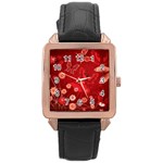 Four Red Butterflies With Flower Illustration Butterfly Flowers Rose Gold Leather Watch 