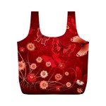 Four Red Butterflies With Flower Illustration Butterfly Flowers Full Print Recycle Bag (M)