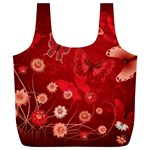 Four Red Butterflies With Flower Illustration Butterfly Flowers Full Print Recycle Bag (XL)