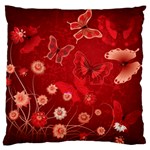 Four Red Butterflies With Flower Illustration Butterfly Flowers Large Premium Plush Fleece Cushion Case (Two Sides)