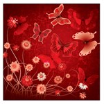 Four Red Butterflies With Flower Illustration Butterfly Flowers Square Satin Scarf (36  x 36 )