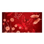 Four Red Butterflies With Flower Illustration Butterfly Flowers Satin Shawl 45  x 80 