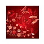 Four Red Butterflies With Flower Illustration Butterfly Flowers Square Satin Scarf (30  x 30 )