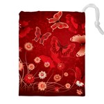 Four Red Butterflies With Flower Illustration Butterfly Flowers Drawstring Pouch (4XL)