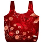 Four Red Butterflies With Flower Illustration Butterfly Flowers Full Print Recycle Bag (XXL)