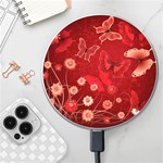 Four Red Butterflies With Flower Illustration Butterfly Flowers Wireless Fast Charger(White)