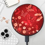 Four Red Butterflies With Flower Illustration Butterfly Flowers Wireless Fast Charger(Black)