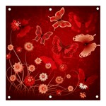 Four Red Butterflies With Flower Illustration Butterfly Flowers Banner and Sign 3  x 3 